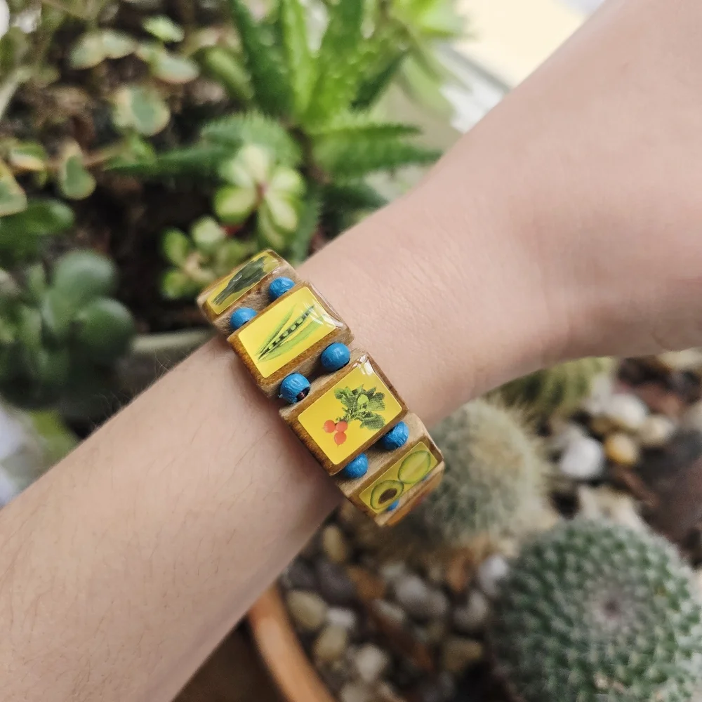 Vintage Vegetable Boho Bohemian Wooden Bead Beaded Stretch Bracelet